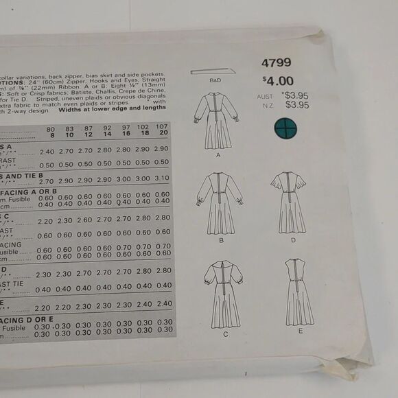 Butterick 4799 Pattern UNCUT 1980s Vintage - Picture 4 of 6